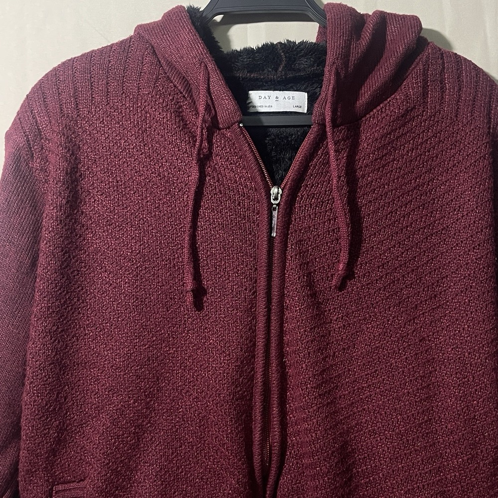 Day & Age - Red Knit Full Zip Sweater Mens Size Large